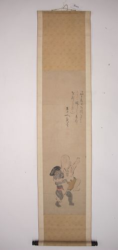 JAPANESE SCROLL OF TWO WRESTLING