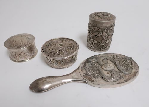 (4) CHINESE/ASIAN SILVER ITEMSCylindrical