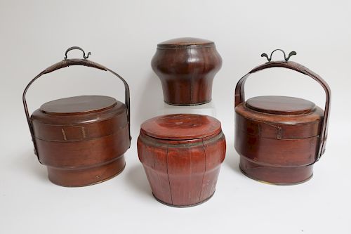 4 CHINESE RED/BROWN LACQUERED COVERED