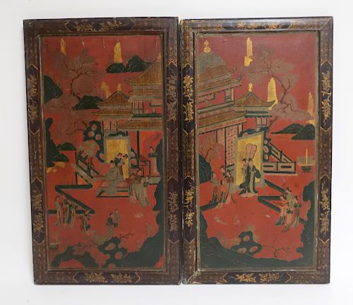 PAIR CHINESE LACQUERED PANELS  373642