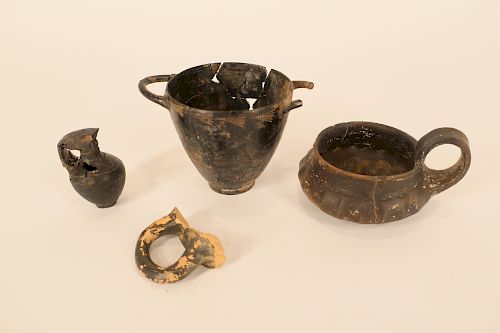 BUCCHERO KYATHOS & OTHER VASE FRAGMENTS,