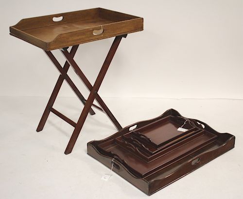 MAHOGANY BUTLERS STAND + TRAYSIncludes