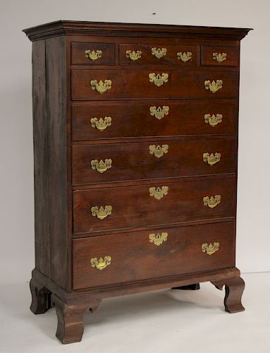 CHIPPENDALE WALNUT TALL CHEST OF