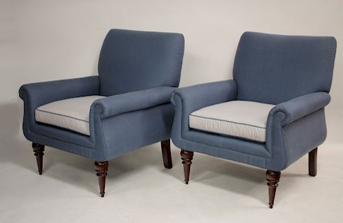 PAIR OF UPHOLSTERED EASY CHAIRSBlue