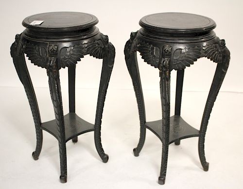 PAIR OF BLACK LACQUERED ASIAN PEDESTALSCarved 3736f1