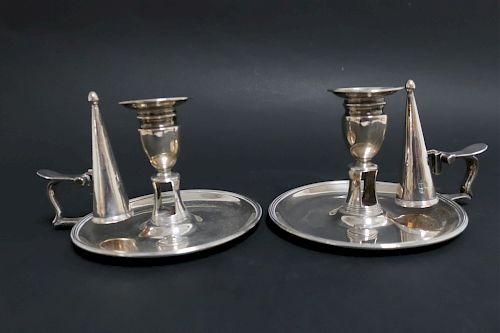 PAIR OF GEORGE III SILVER CHAMBERSTICKSLondon  37374c