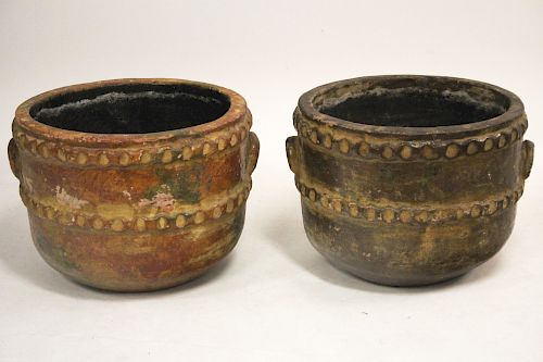 TWO LARGE POTTERY PLANTERSTwo handled,