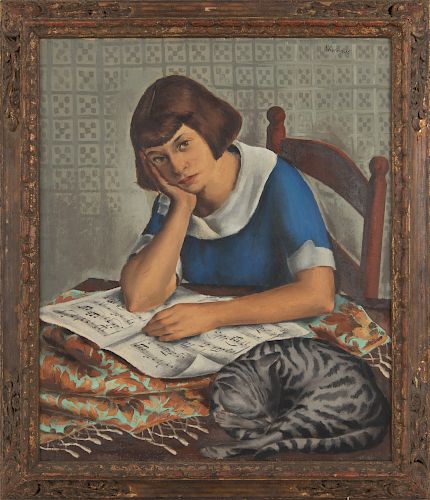 ANATOL SHULKIN GIRL CAT AND MUSIC  3737ff