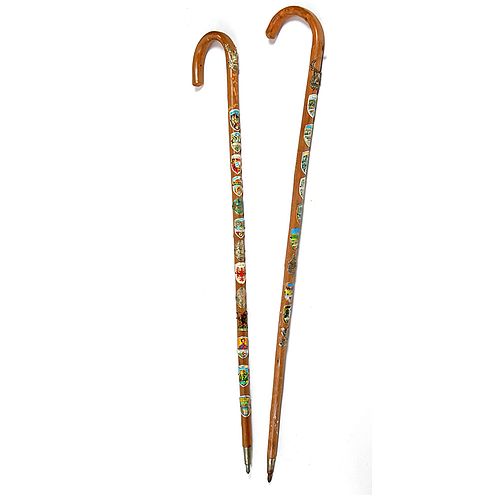 TWO HIKING STICKS WITH BADGESEarly 37386d