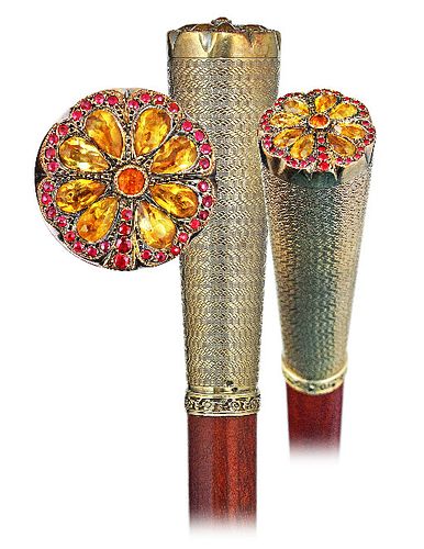 SILVER GILT AND JEWELED DRESS CANE-Ca.