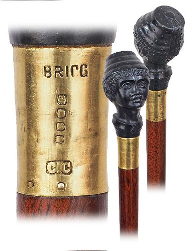 HARDSTONE FIGURAL BLACK BOY BRIGG CANE-1900