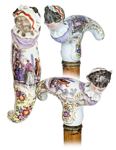 KPM FIGURAL PORCELAIN CANE-Ca 1850 -Large