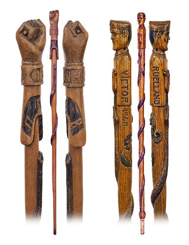 TWO HARDWOOD PRISONERS OF WAR CANES The 3738c9