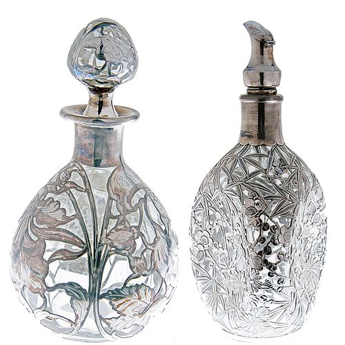 TWO SILVER OVERLAY BOTTLESTwo silver