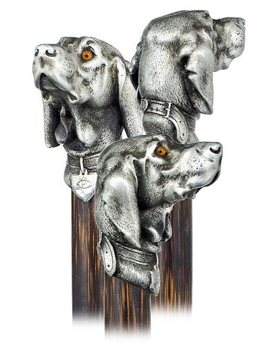 SILVER HOUND HEAD CANECa. 1880-Figural