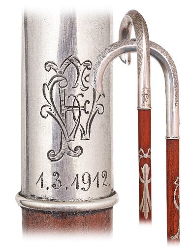 SILVER ART NOUVEAU CANEDated 1  373a3c