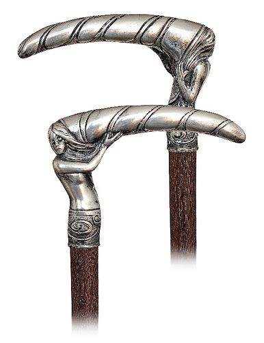 2. SILVER ART NOUVEAU CANE -CA.