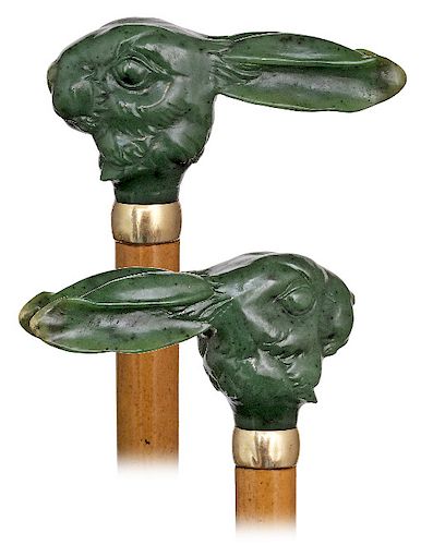 32. NEPHRITE RABBIT CANE -CA. 1900