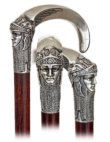 69. SILVER FIGURAL DAY CANE -CA.