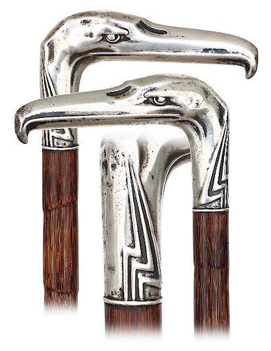 104. SILVER EAGLE HEAD CANE -CA. 1910