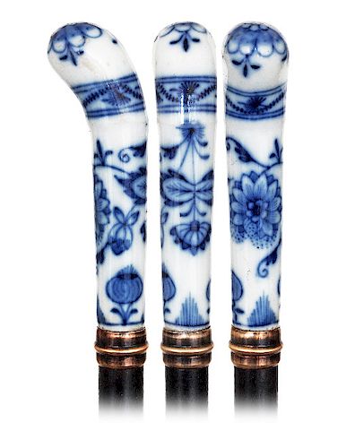 128. MEISSEN PORCELAIN CANE -19TH