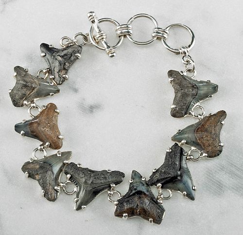 SILVER BRACELET W/ 9 FOSSILIZED