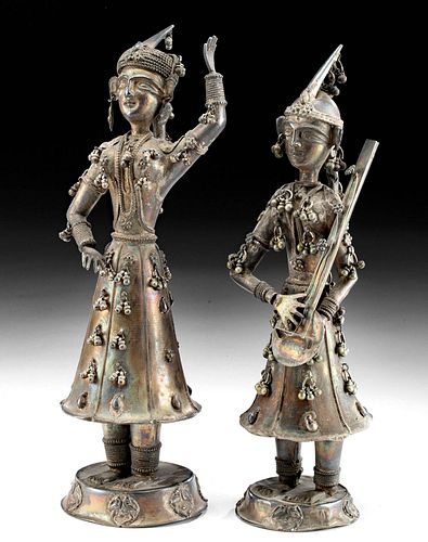 PAIR OF VINTAGE INDIAN SILVER DANCING