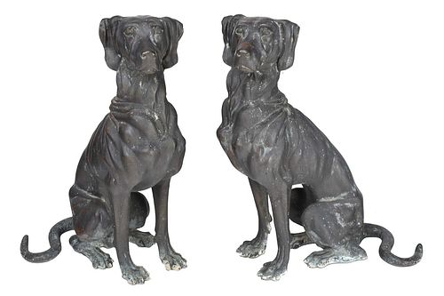 PAIR OF LARGE COPPER SEATED DOG
