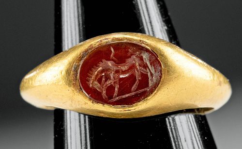 ROMAN GOLD RING W CARNELIAN INTAGLIO 3716f7