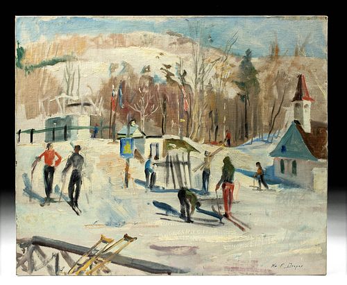 SIGNED WILLIAM DRAPER PAINTING - SKI