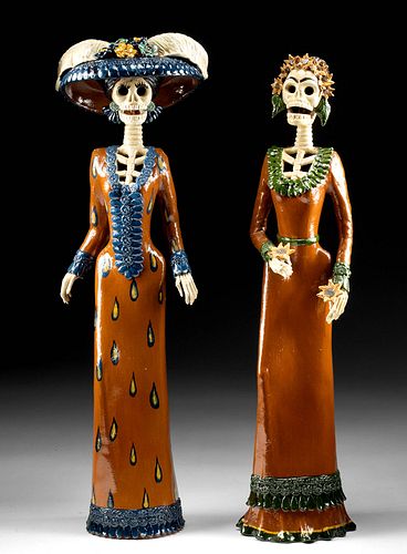 PAIR OF MEXICAN CERAMIC CATRINAS BY