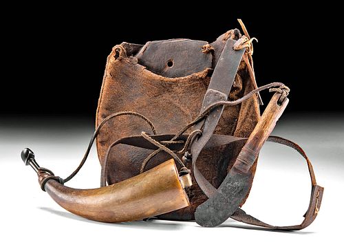 19TH C USA LEATHER POSSIBLES BAG  37179c