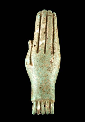 EGYPTIAN GLAZED FAIENCE RIGHT HAND