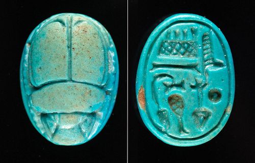 EGYPTIAN GLAZED FAIENCE SCARAB 3717e5