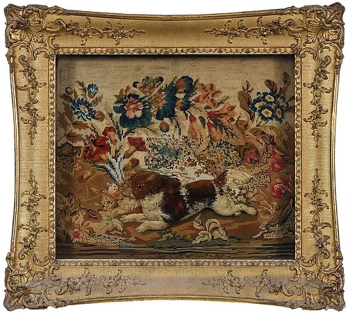 FRAMED STUMPWORK DOG EMBROIDERYBritish,