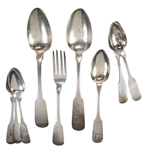 NINE PIECES CHARLESTON COIN FLATWARE,