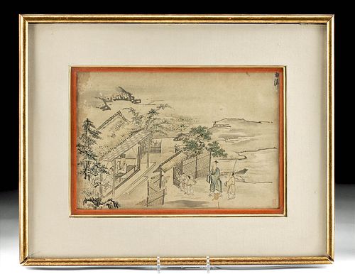 19TH C FRAMED JAPANESE INK WATERCOLOR 37191f