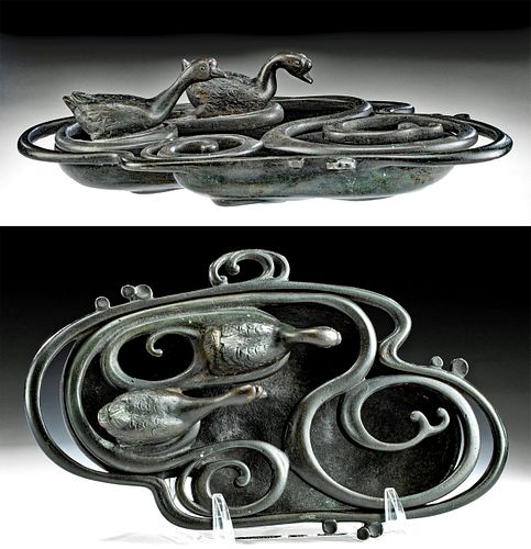 JAPANESE MEIJI BRONZE BOWL W/ GEESE