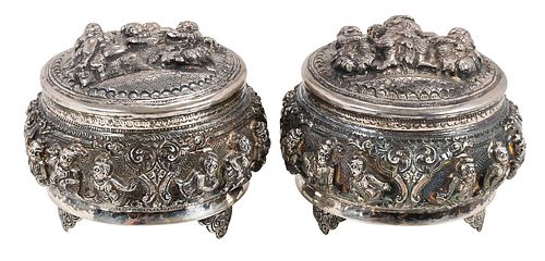 PAIR OF ASIAN SILVER LIDDED CONTAINERS20th 37199c