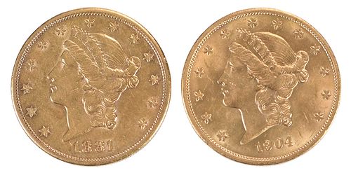 TWO LIBERTY HEAD 20 DOUBLE EAGLE 3719b9