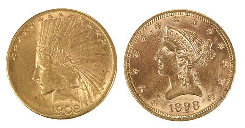 TWO $10 GOLD COINS, LIBERTY HEAD