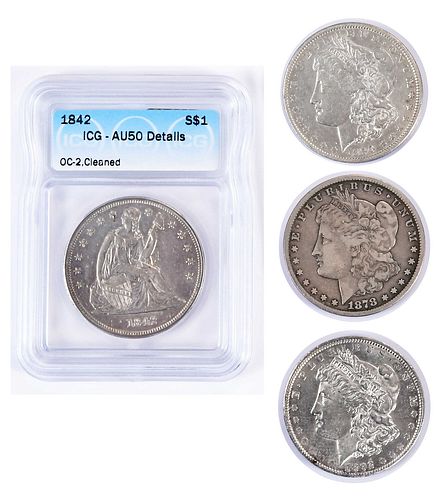 FOUR U.S. SILVER DOLLARS, SEATED