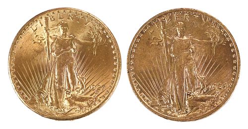 TWO ST GAUDENS 20 DOUBLE EAGLE 3719c1