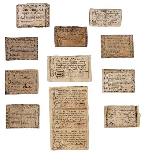 13 NORTH CAROLINA COLONIAL BANK NOTES,