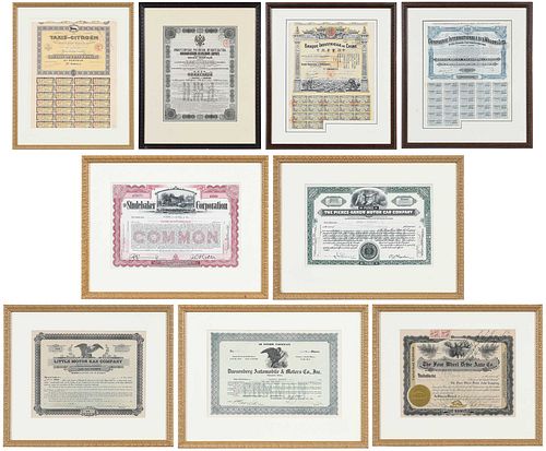 SCRIPOPHILY GROUP NINE STOCK CERTIFICATES  3719d0