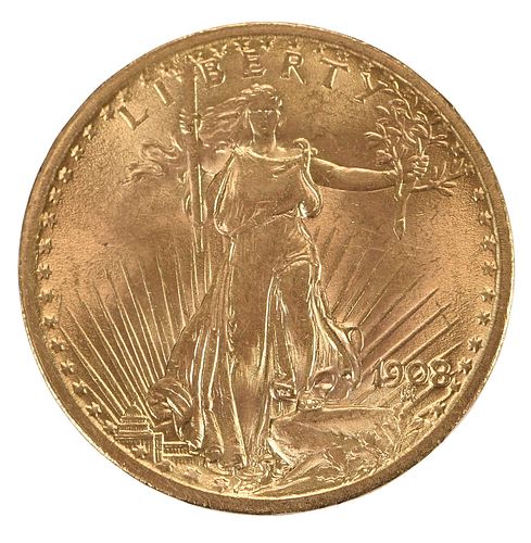 1908 ST GAUDENS 20 DOUBLE EAGLE 3719ca