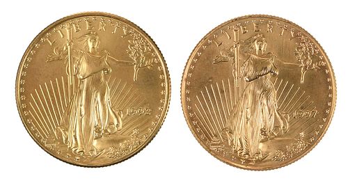 TWO HALF OUNCE AMERICAN GOLD EAGLES1992 3719cb