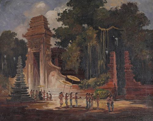 SOUTHEAST ASIAN, PAINTING OF RUINS,