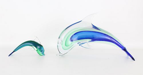 (2) MURANO STYLE GLASS DOLPHIN