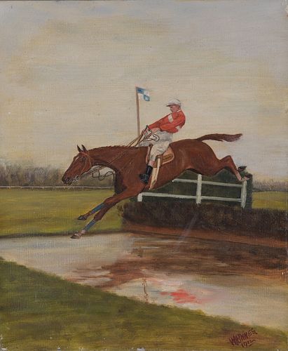 1912 HORSE JUMPER PAINTING SIGNEDSigned 371a8a